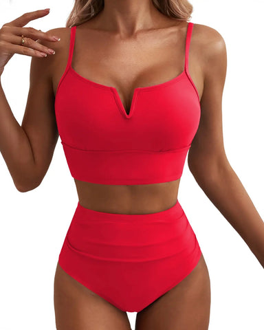 High Waisted Bikini Set – V Wire Tummy Control Adjustable Straps