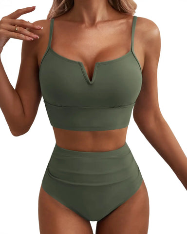 High Waisted Bikini Set – V Wire Tummy Control Adjustable Straps