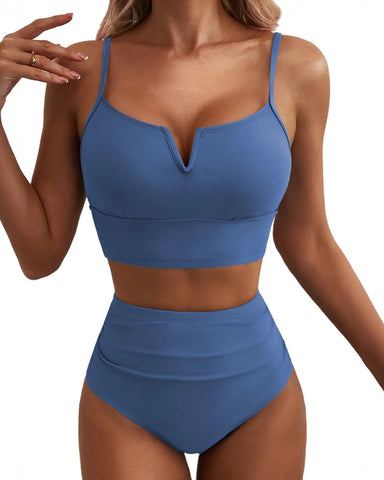 High Waisted Bikini Set – V Wire Tummy Control Adjustable Straps