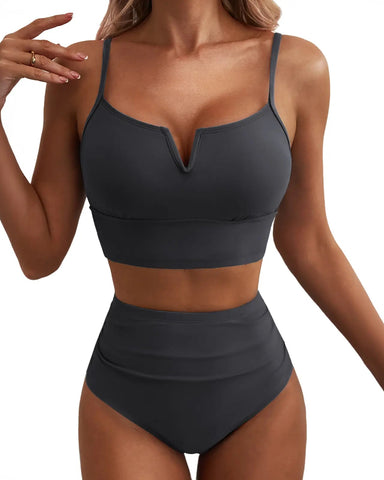 High Waisted Bikini Set – V Wire Tummy Control Adjustable Straps