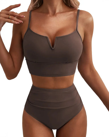 High Waisted Bikini Set – V Wire Tummy Control Adjustable Straps