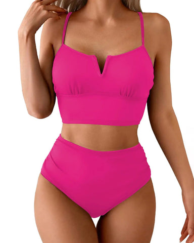 High Waisted Bikini Set – V Wire Tummy Control Adjustable Straps