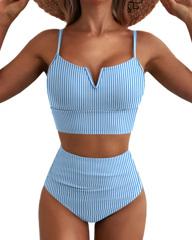 High Waisted Bikini Set – V Wire Tummy Control Adjustable Straps