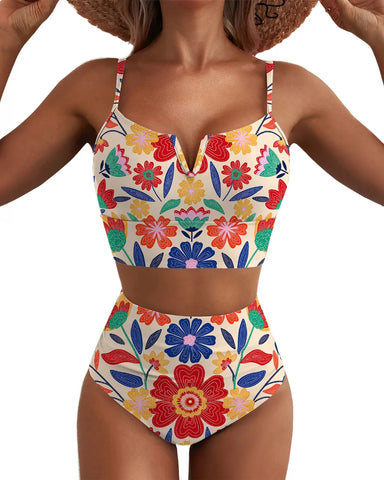 High Waisted Bikini Set – V Wire Tummy Control Adjustable Straps
