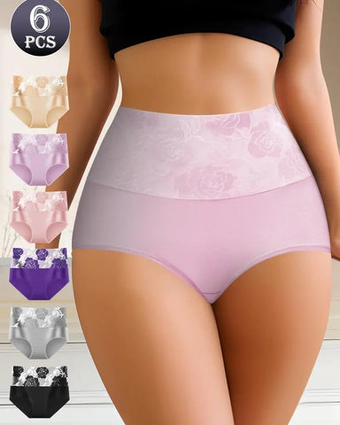 6-Pack Women’s High Waist Cotton Briefs, Tummy Control Printed Stretch Panties Set