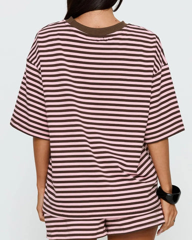 Women’s Striped 2-Piece Set, Oversized Tee & Shorts Lounge Outfit