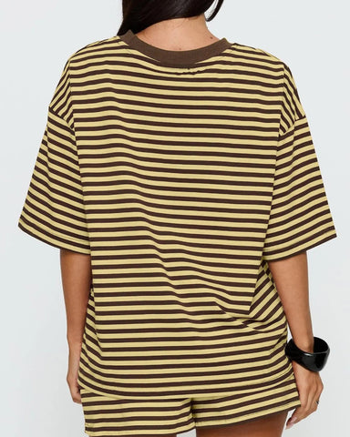 Women’s Striped 2-Piece Set, Oversized Tee & Shorts Lounge Outfit