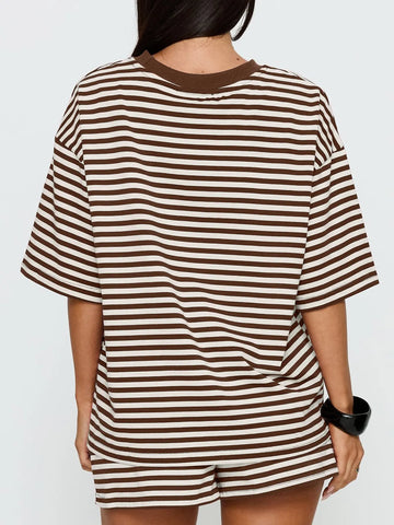 Women’s Striped 2-Piece Set, Oversized Tee & Shorts Lounge Outfit