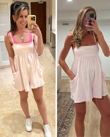Women’s Strappy Cotton Romper, Backless Oversized Jumpsuit with Pockets