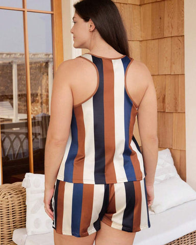 Plus Size Letter Print Colorblock Camisole & Shorts Pajama Set