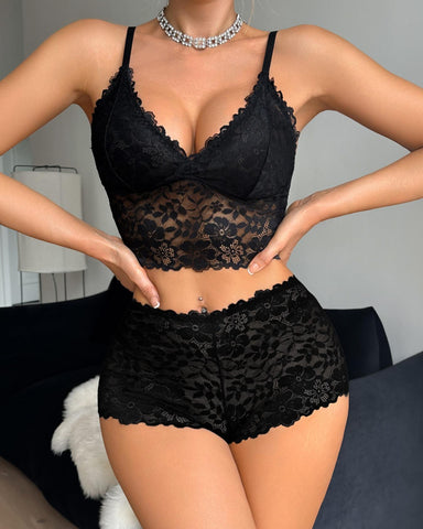 Sexy Lace Bra Set Breathable Lingerie with High Waist Panties
