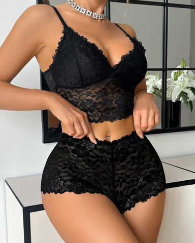 Sexy Lace Bra Set Breathable Lingerie with High Waist Panties