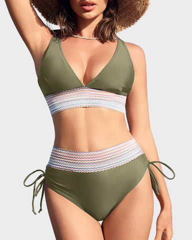 Two-Piece Color Block Tummy-Smoothing Swimsuit