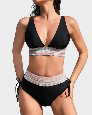 Two-Piece Color Block Tummy-Smoothing Swimsuit