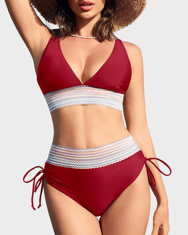 Two-Piece Color Block Tummy-Smoothing Swimsuit