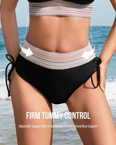 Two-Piece Color Block Tummy-Smoothing Swimsuit