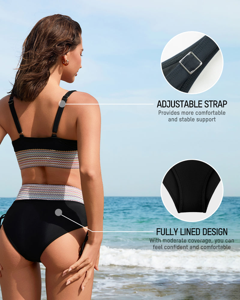 Two-Piece Color Block Tummy-Smoothing Swimsuit