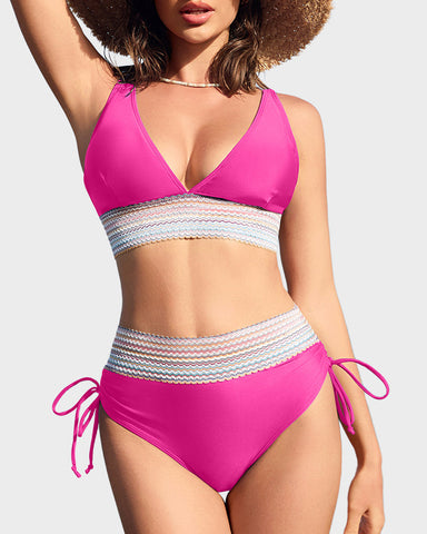 Two-Piece Color Block Tummy-Smoothing Swimsuit