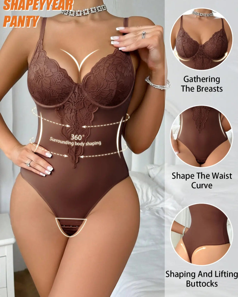 Lace Post-Surgery Padded Bodysuit with Back Button & Steel Support