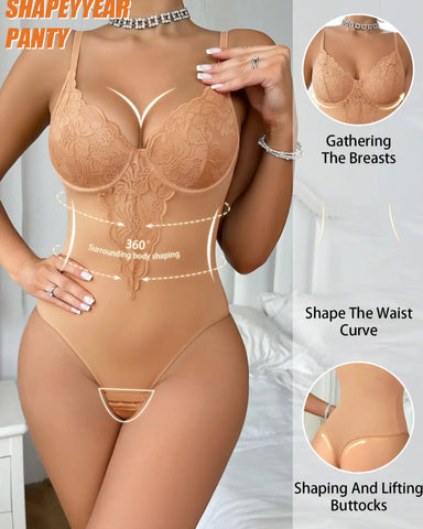Lace Post-Surgery Padded Bodysuit with Back Button & Steel Support