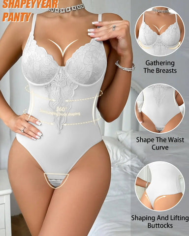 Lace Post-Surgery Padded Bodysuit with Back Button & Steel Support