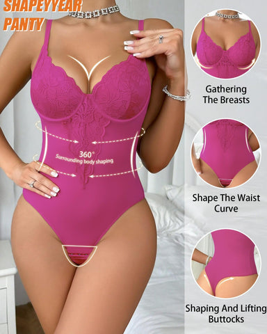 Lace Post-Surgery Padded Bodysuit with Back Button & Steel Support