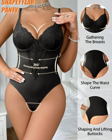 Lace Post-Surgery Padded Bodysuit with Back Button & Steel Support