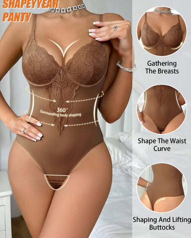 Lace Post-Surgery Padded Bodysuit with Back Button & Steel Support