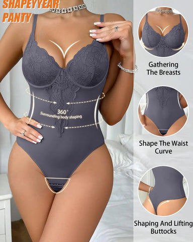 Lace Post-Surgery Padded Bodysuit with Back Button & Steel Support