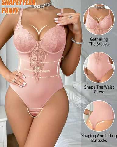 Lace Post-Surgery Padded Bodysuit with Back Button & Steel Support