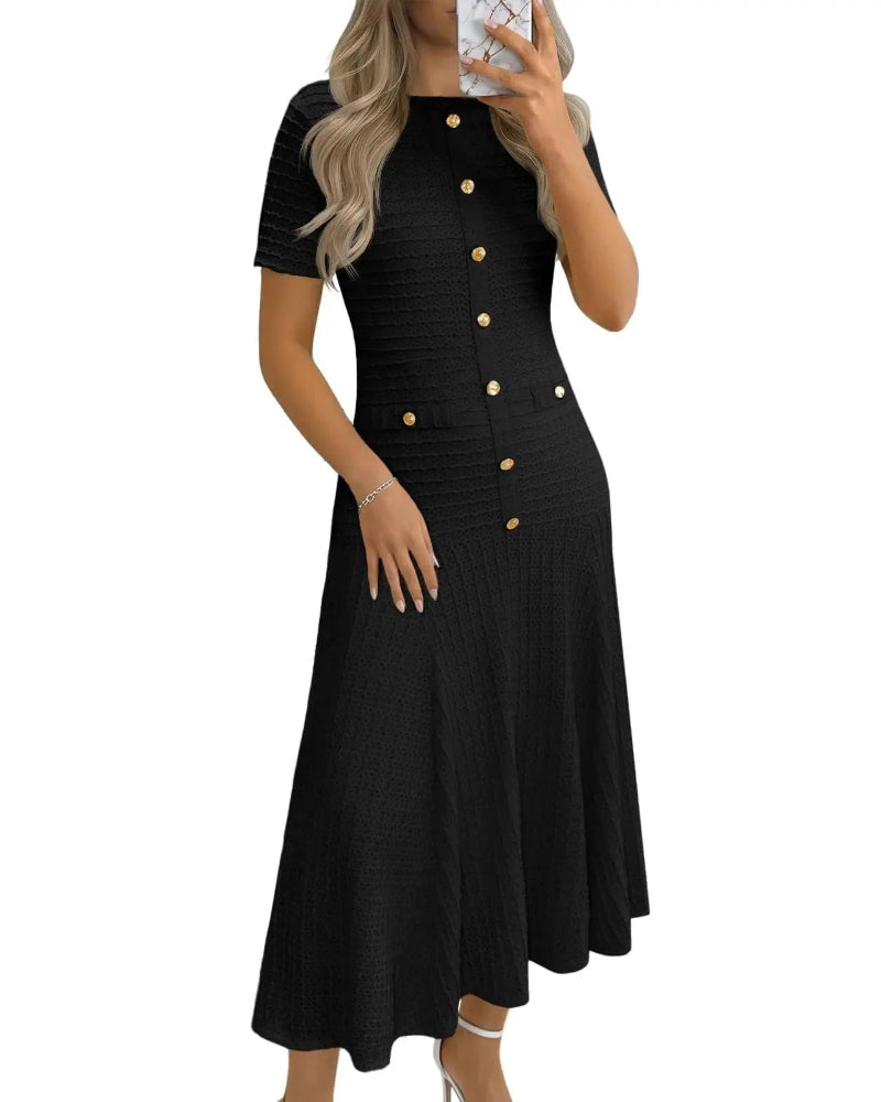 Women's Summer Midi Dress, Short Sleeve A-Line Casual Dress