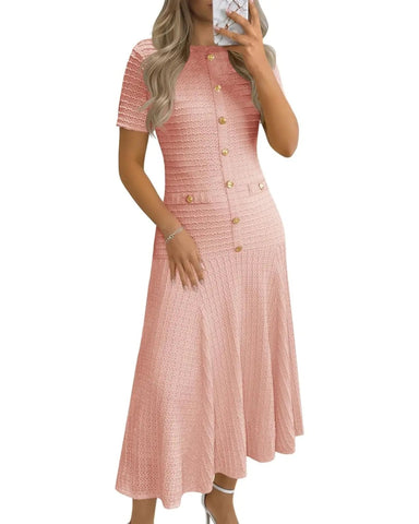 Women's Summer Midi Dress, Short Sleeve A-Line Casual Dress