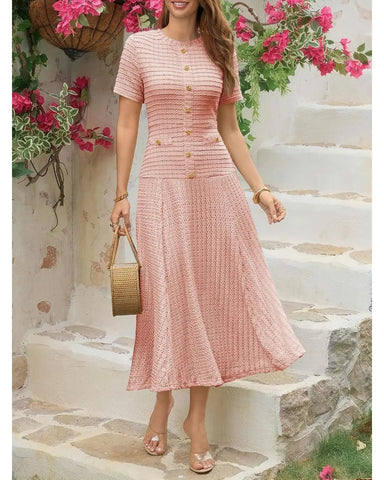 Women's Summer Midi Dress, Short Sleeve A-Line Casual Dress
