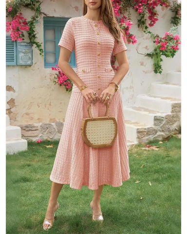 Women's Summer Midi Dress, Short Sleeve A-Line Casual Dress