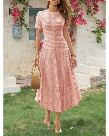 Women's Summer Midi Dress, Short Sleeve A-Line Casual Dress