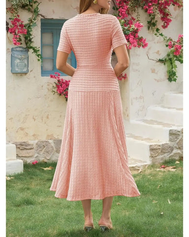 Women's Summer Midi Dress, Short Sleeve A-Line Casual Dress