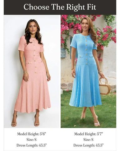 Women's Summer Midi Dress, Short Sleeve A-Line Casual Dress