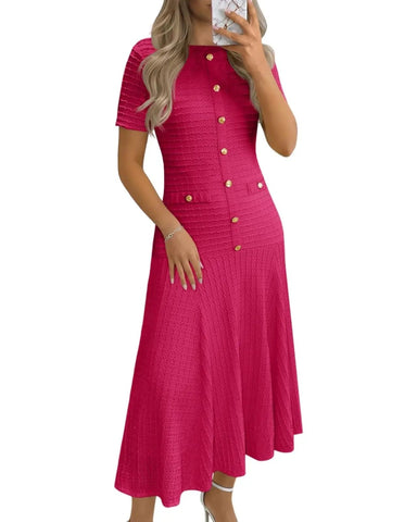 Women's Summer Midi Dress, Short Sleeve A-Line Casual Dress