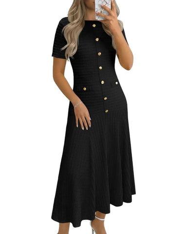 Women's Summer Midi Dress, Short Sleeve A-Line Casual Dress