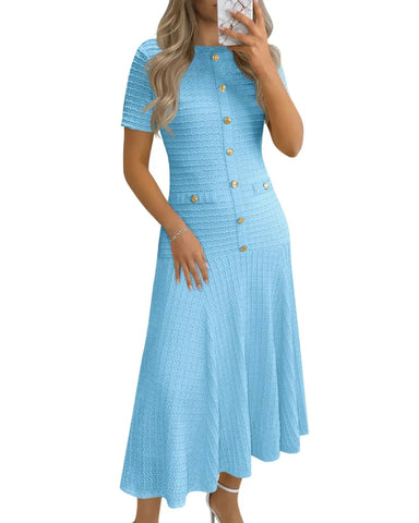 Women's Summer Midi Dress, Short Sleeve A-Line Casual Dress