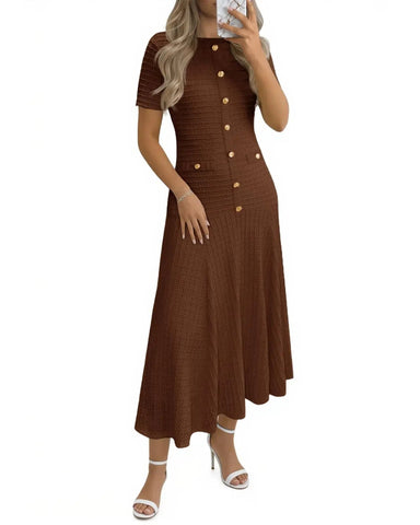 Women's Summer Midi Dress, Short Sleeve A-Line Casual Dress