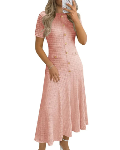 Women's Summer Midi Dress, Short Sleeve A-Line Casual Dress
