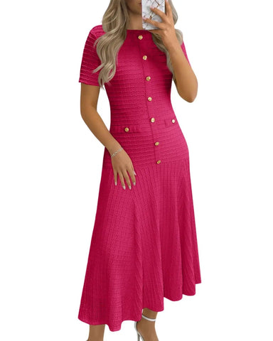 Women's Summer Midi Dress, Short Sleeve A-Line Casual Dress