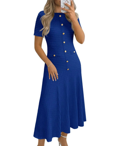 Women's Summer Midi Dress, Short Sleeve A-Line Casual Dress