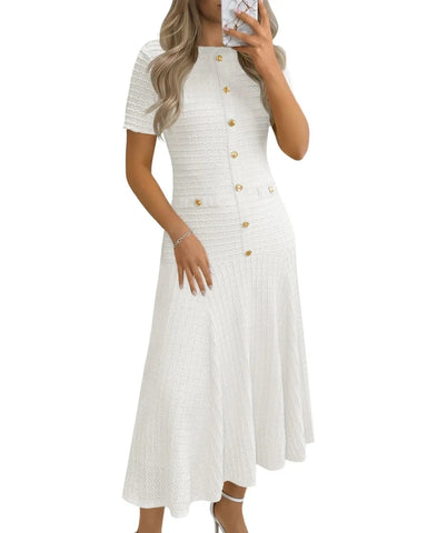 Women's Summer Midi Dress, Short Sleeve A-Line Casual Dress