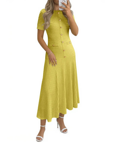 Women's Summer Midi Dress, Short Sleeve A-Line Casual Dress