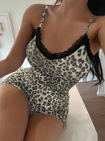 Lace Leopard 2-Piece Pajama Set for Women