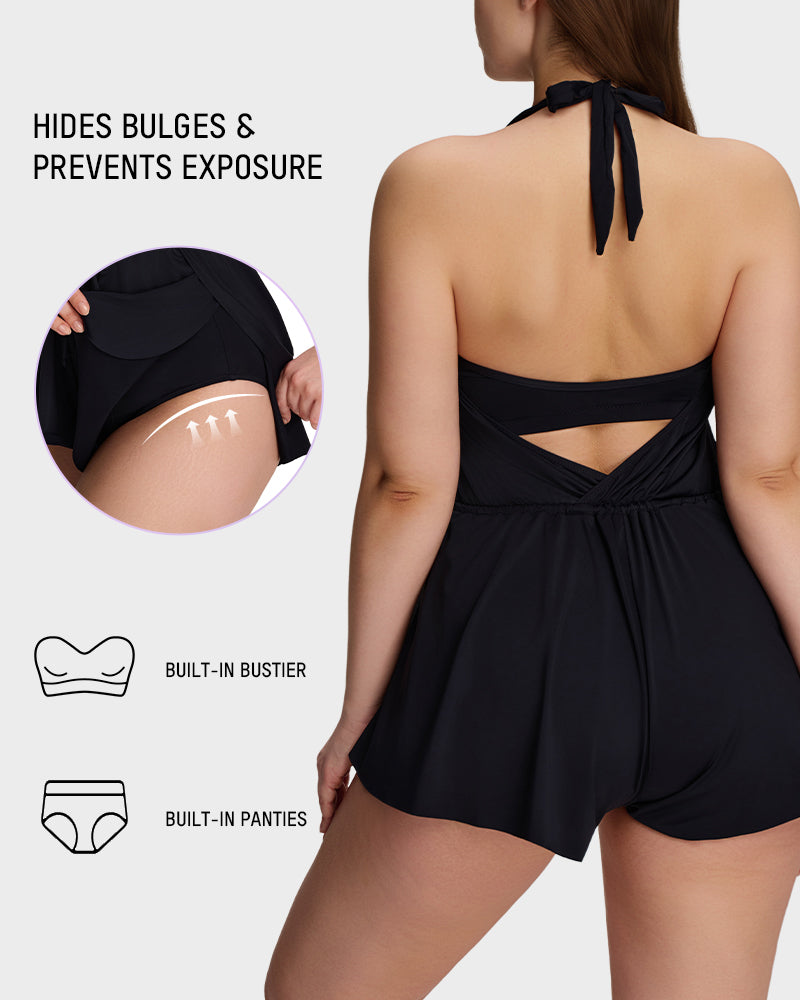 Halter Neck Tummy Control Swim Romper