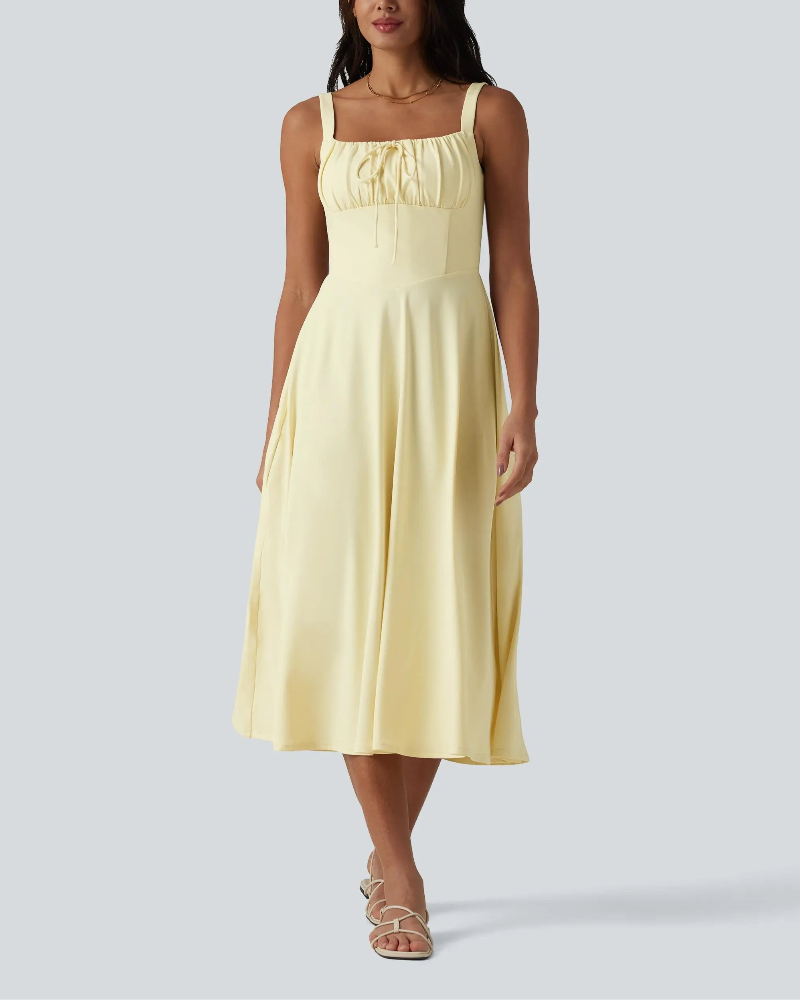 Backless Ruched Built-In Bra Midi Dress