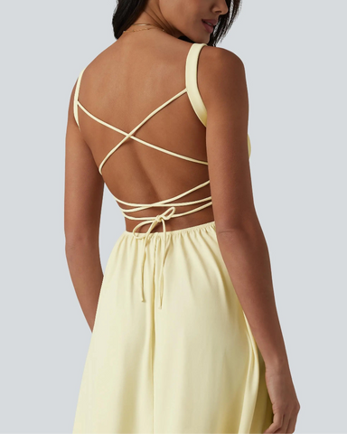 Backless Ruched Built-In Bra Midi Dress